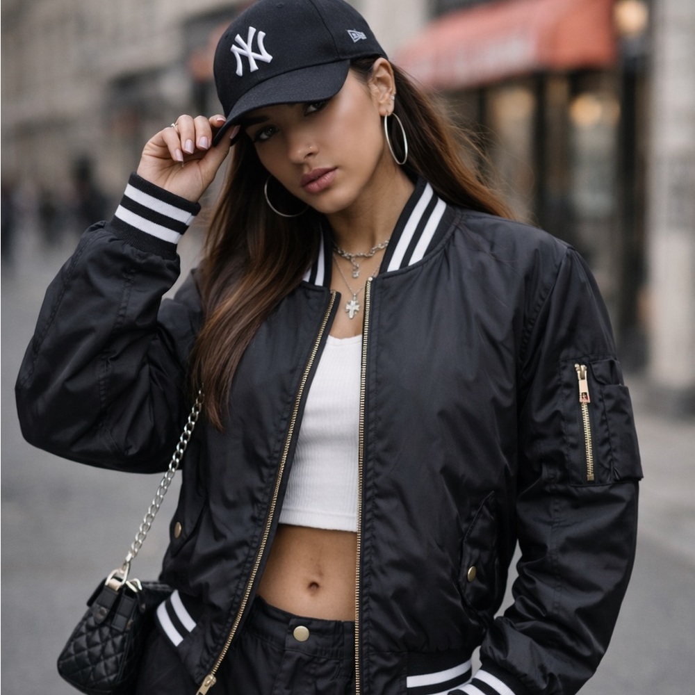 Love Black & White Nylon Bomber Jacket – Size Small
